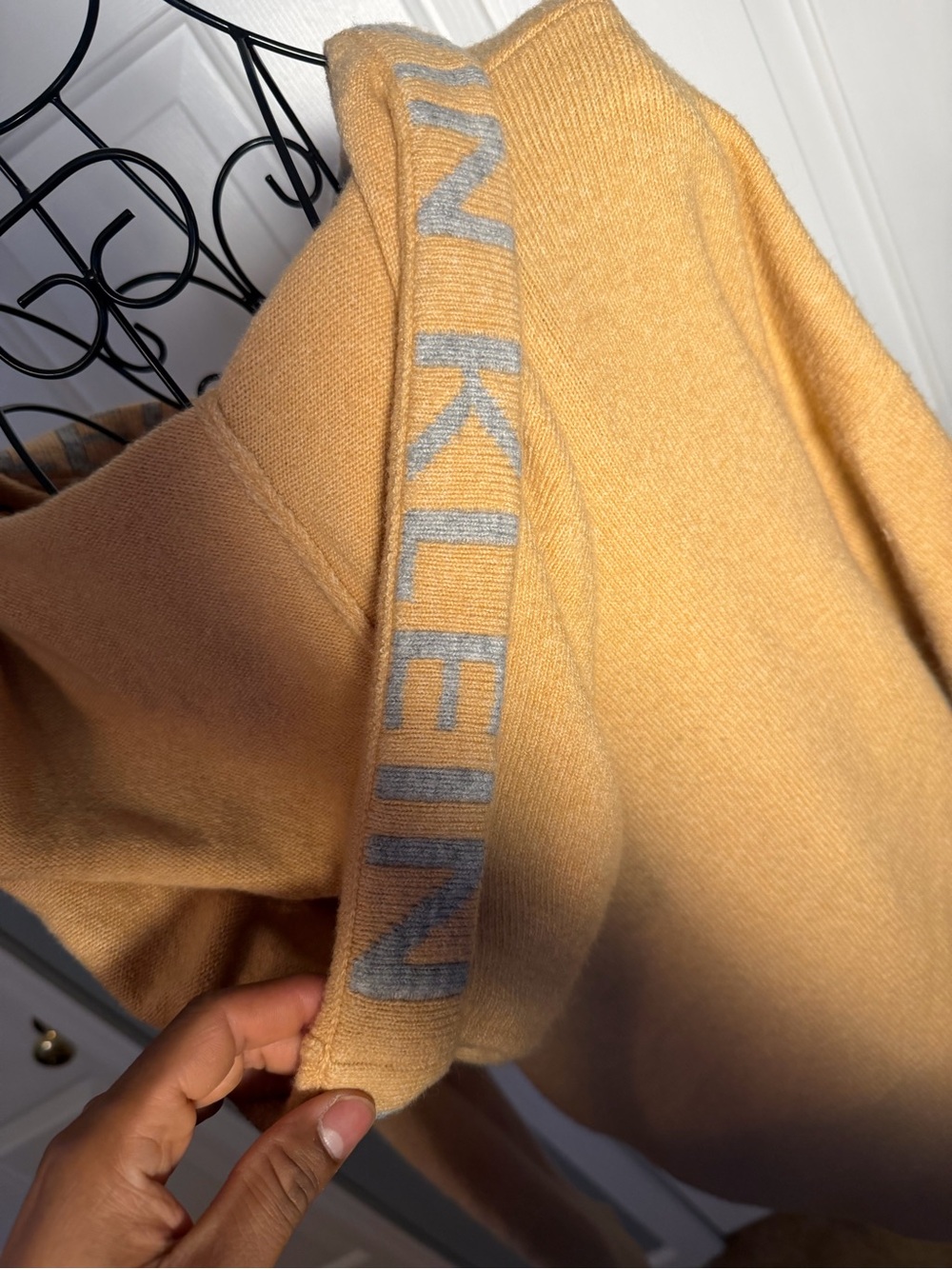Calvin Klein Women's Hooded V-Neck Sweater in Pale Yellow - Picture 3 of 5